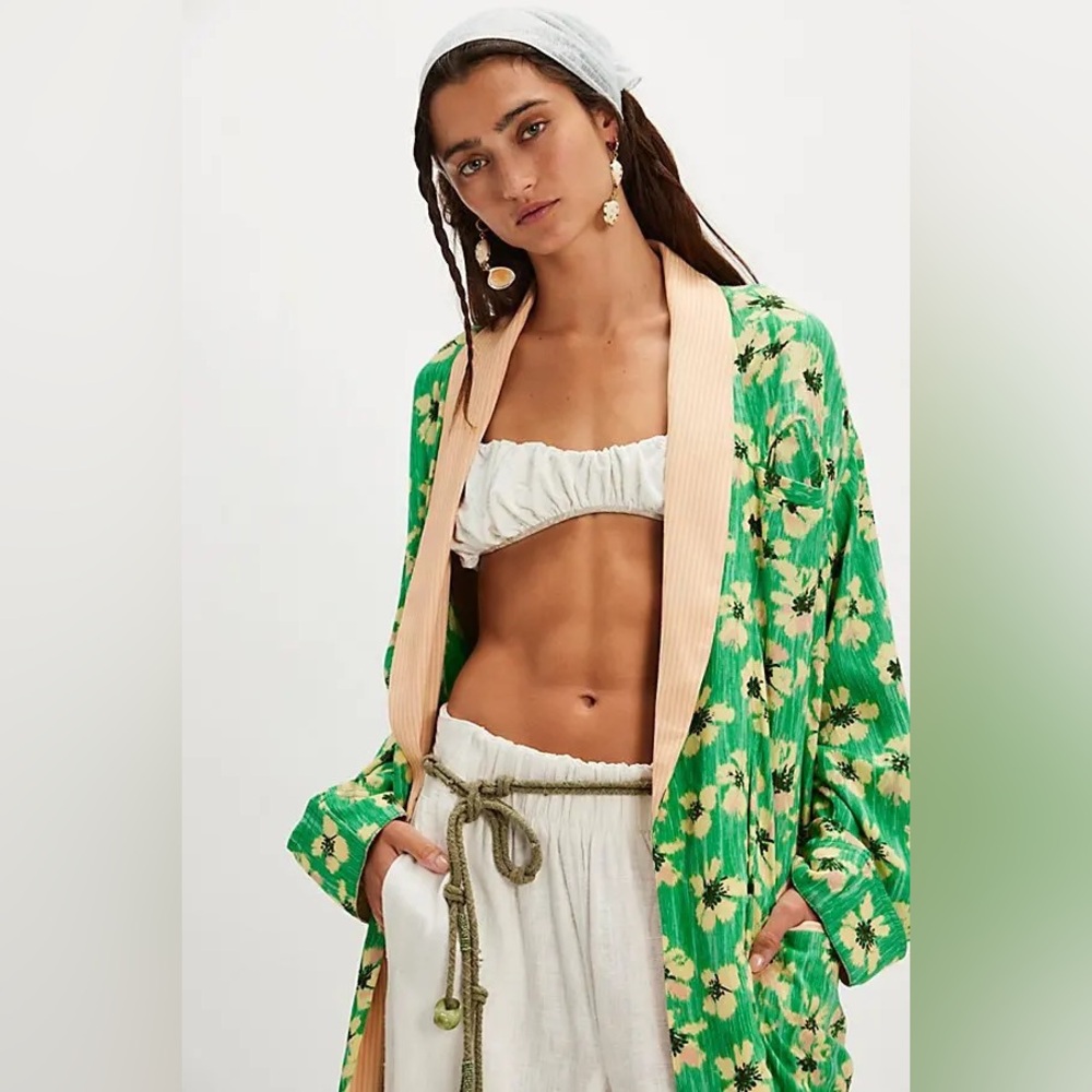 FREE PEOPLE Wild Nights Printed Duster Jacket - Green Combo SIZE MEDIUM NWOT